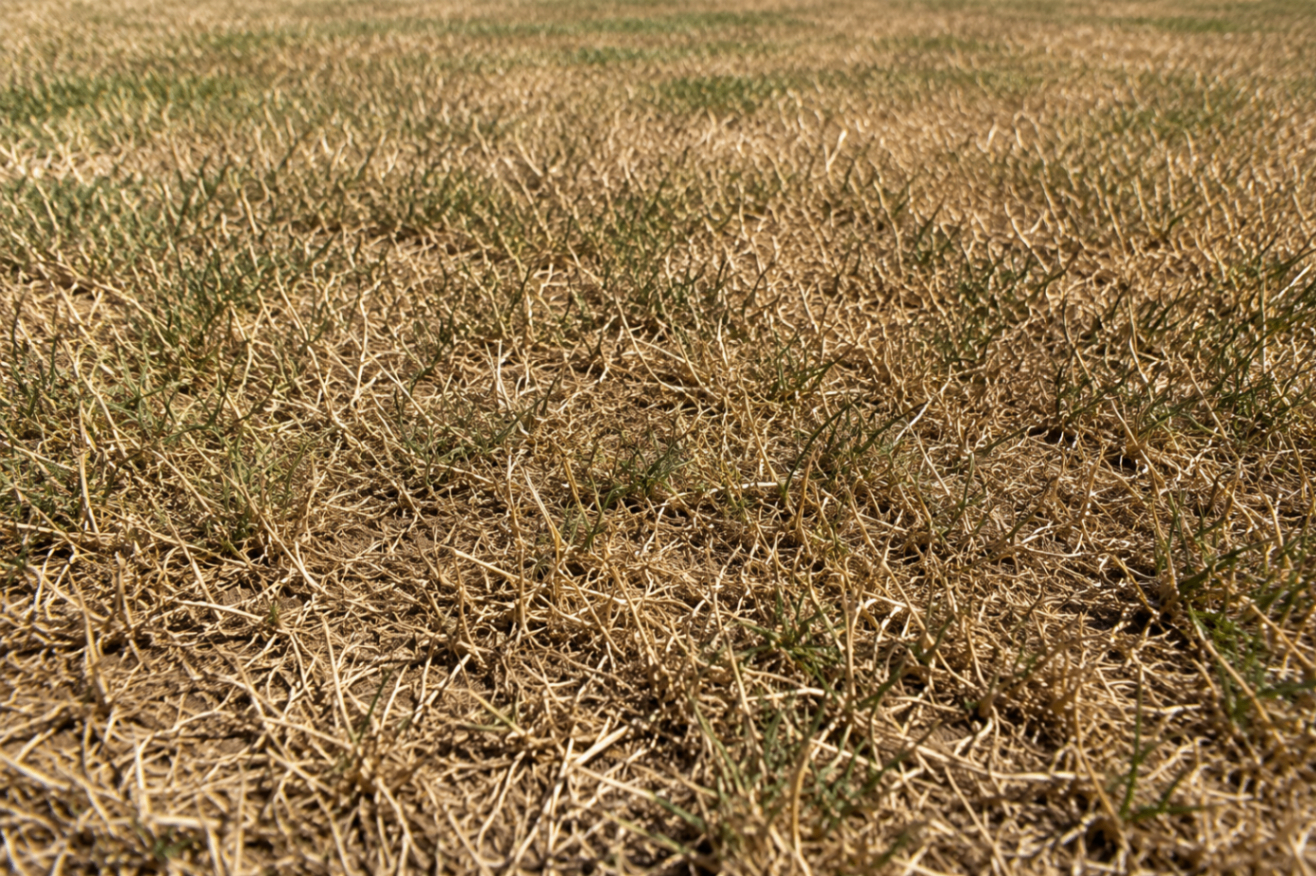New Jersey lawn showing yellowing and heat stress in summer