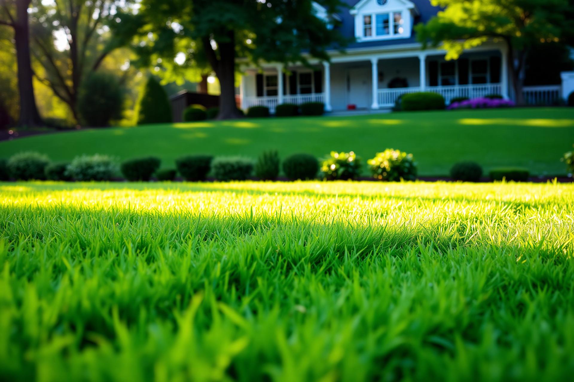 A healthy, freshly mowed New Jersey lawn in morning light