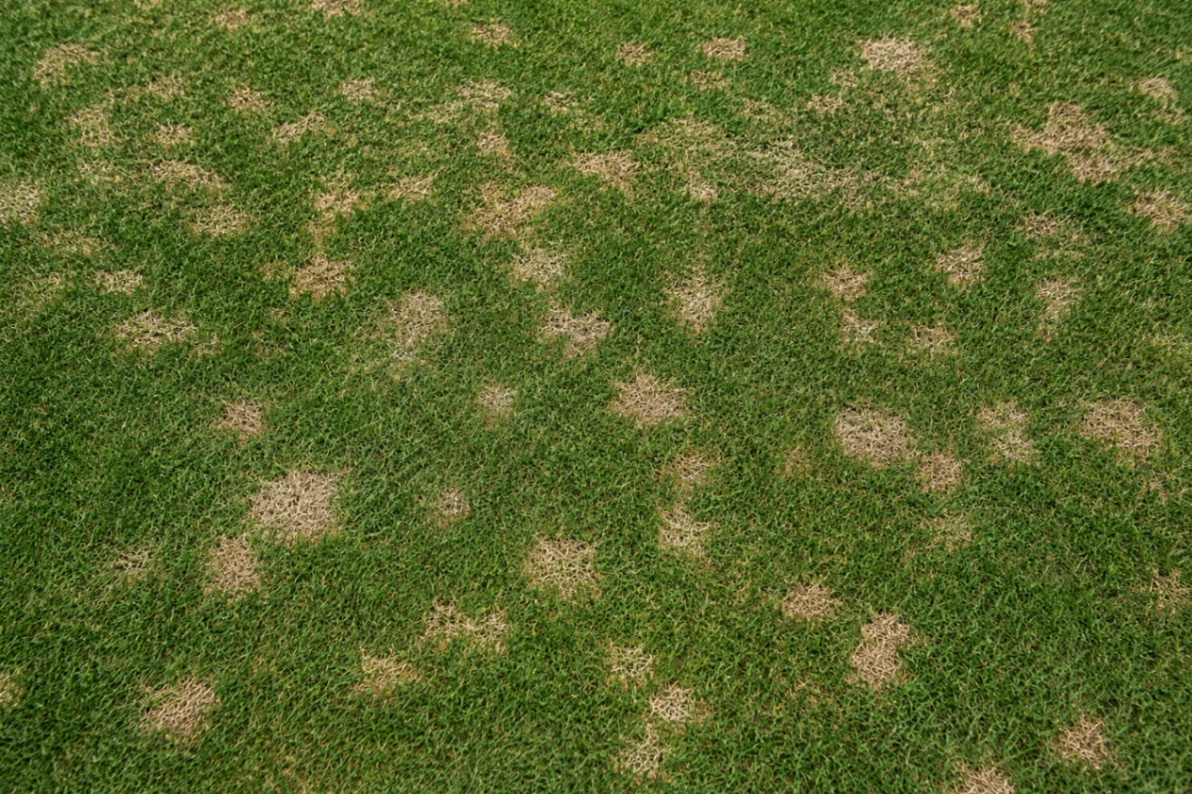Silver-dollar-sized bleached patches from dollar spot disease